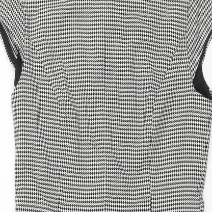 H&M Womens Black Houndstooth Polyester Shift Size 10 Round Neck Zip - Vented