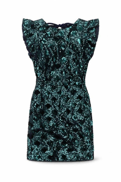 Zara Womens Green Polyester Mini Size XS Round Neck Zip - Sequin Bow