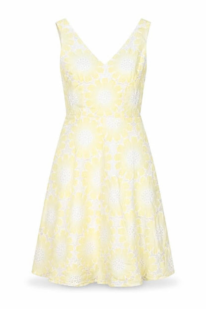 Traffic People Womens Yellow Floral Cotton Fit & Flare Size XS V-Neck Zip