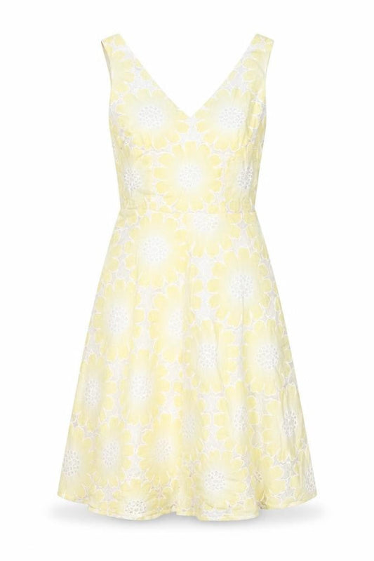 Traffic People Womens Yellow Floral Cotton Fit & Flare Size XS V-Neck Zip