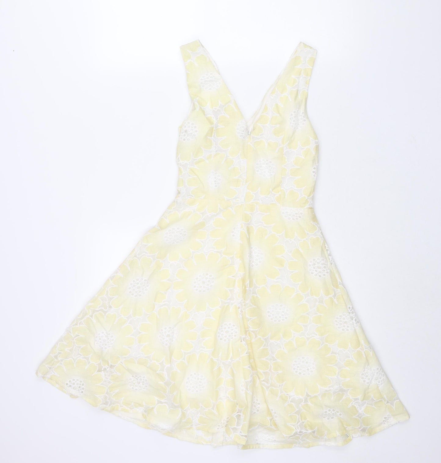 Traffic People Womens Yellow Floral Cotton Fit & Flare Size XS V-Neck Zip