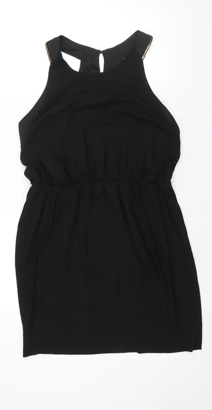 Coast Womens Black Polyester Shift Size 14 Round Neck Zip - Stud Detail