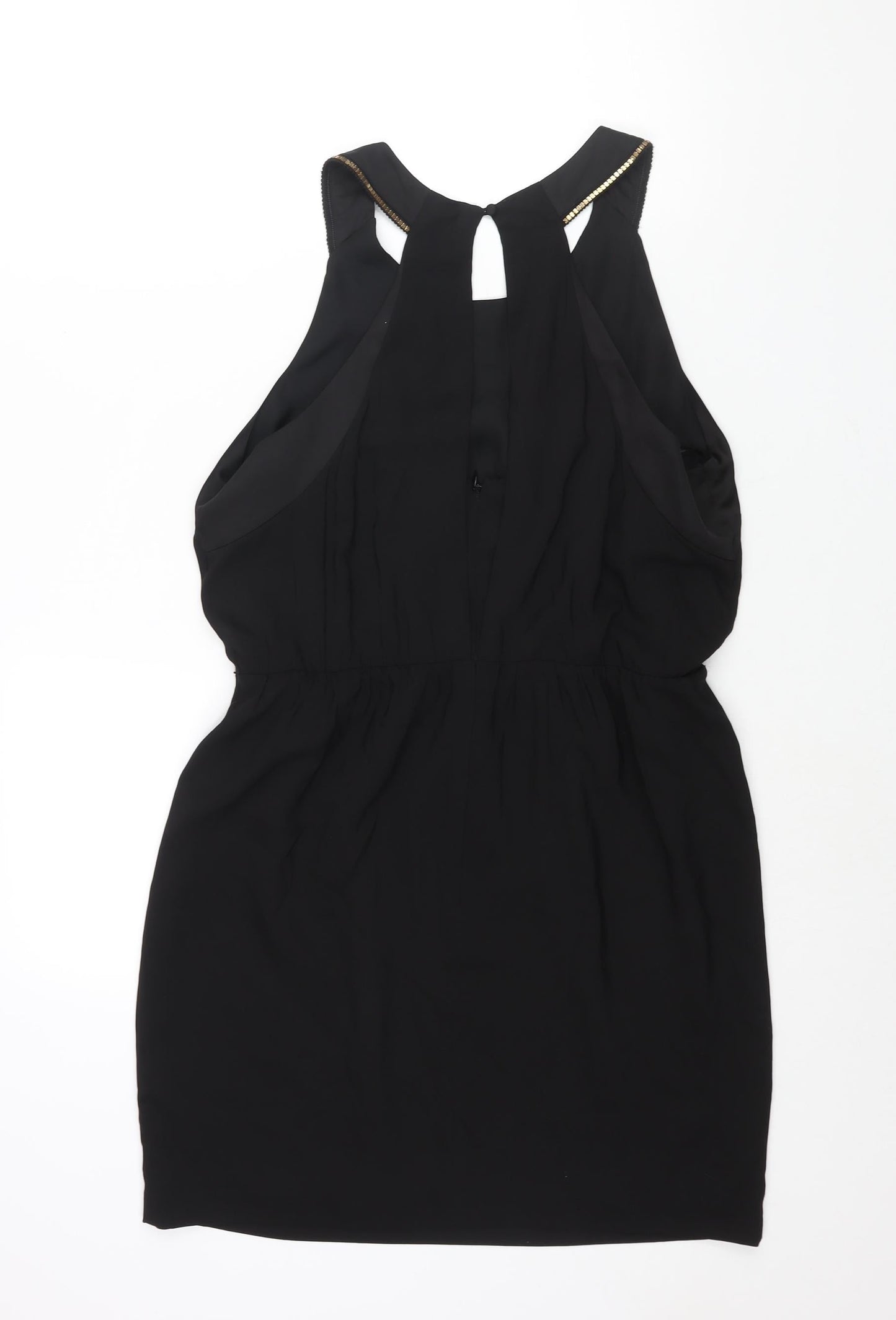 Coast Womens Black Polyester Shift Size 14 Round Neck Zip - Stud Detail