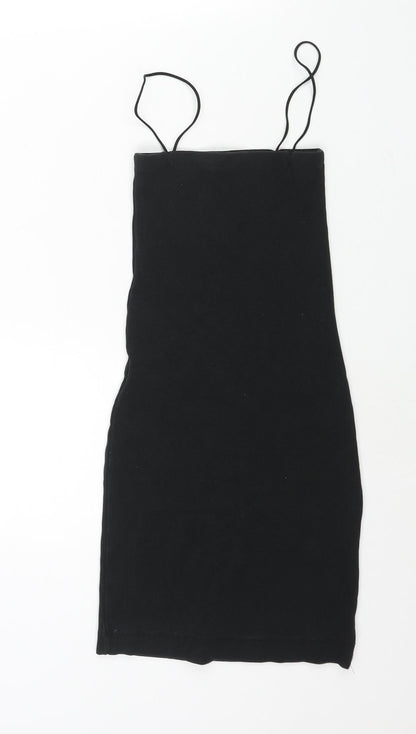 Zara Womens Black Cotton Mini Size S Square Neck Pullover - Ribbed
