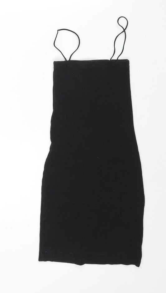 Zara Womens Black Cotton Mini Size S Square Neck Pullover - Ribbed