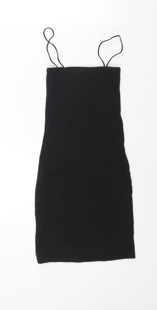 Zara Womens Black Cotton Mini Size S Square Neck Pullover - Ribbed