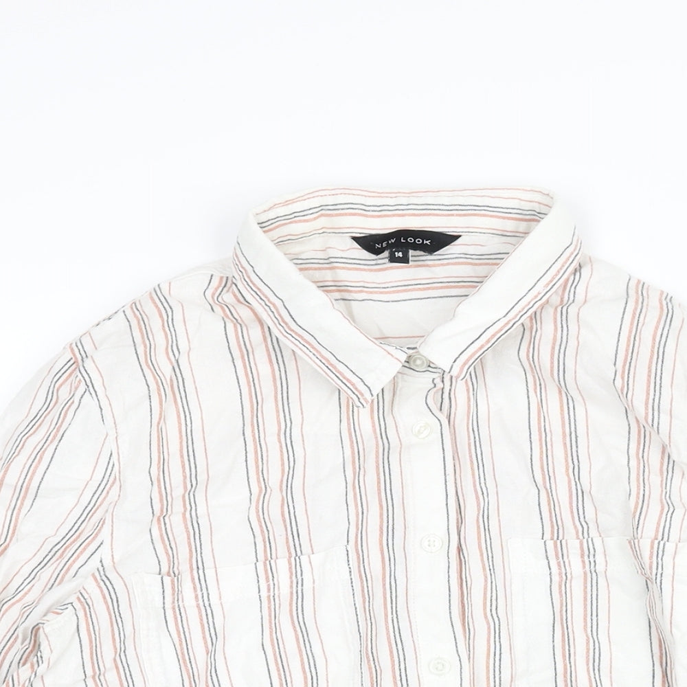 Womens UK Size 14 New Look White Basic Button-Up