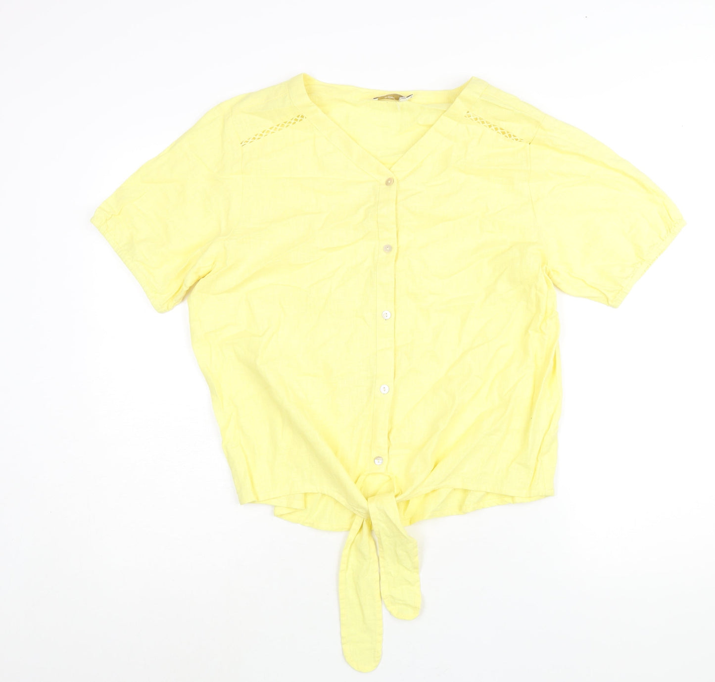 Womens UK Size 14 Cotton Traders Yellow Basic Button-Up