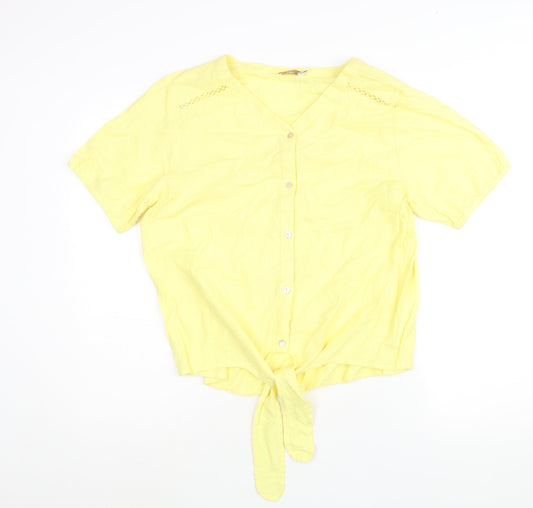 Womens UK Size 14 Cotton Traders Yellow Basic Button-Up
