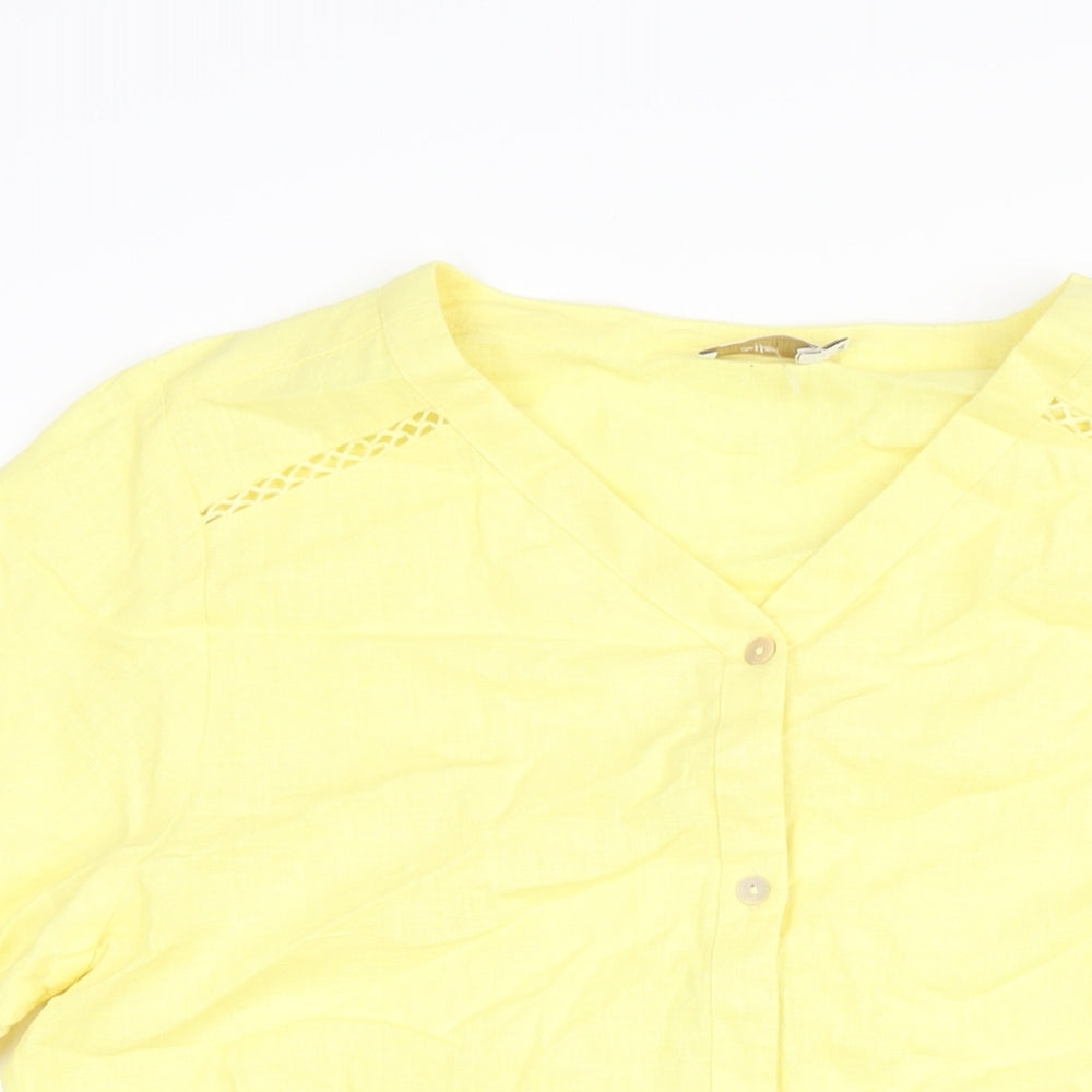 Womens UK Size 14 Cotton Traders Yellow Basic Button-Up