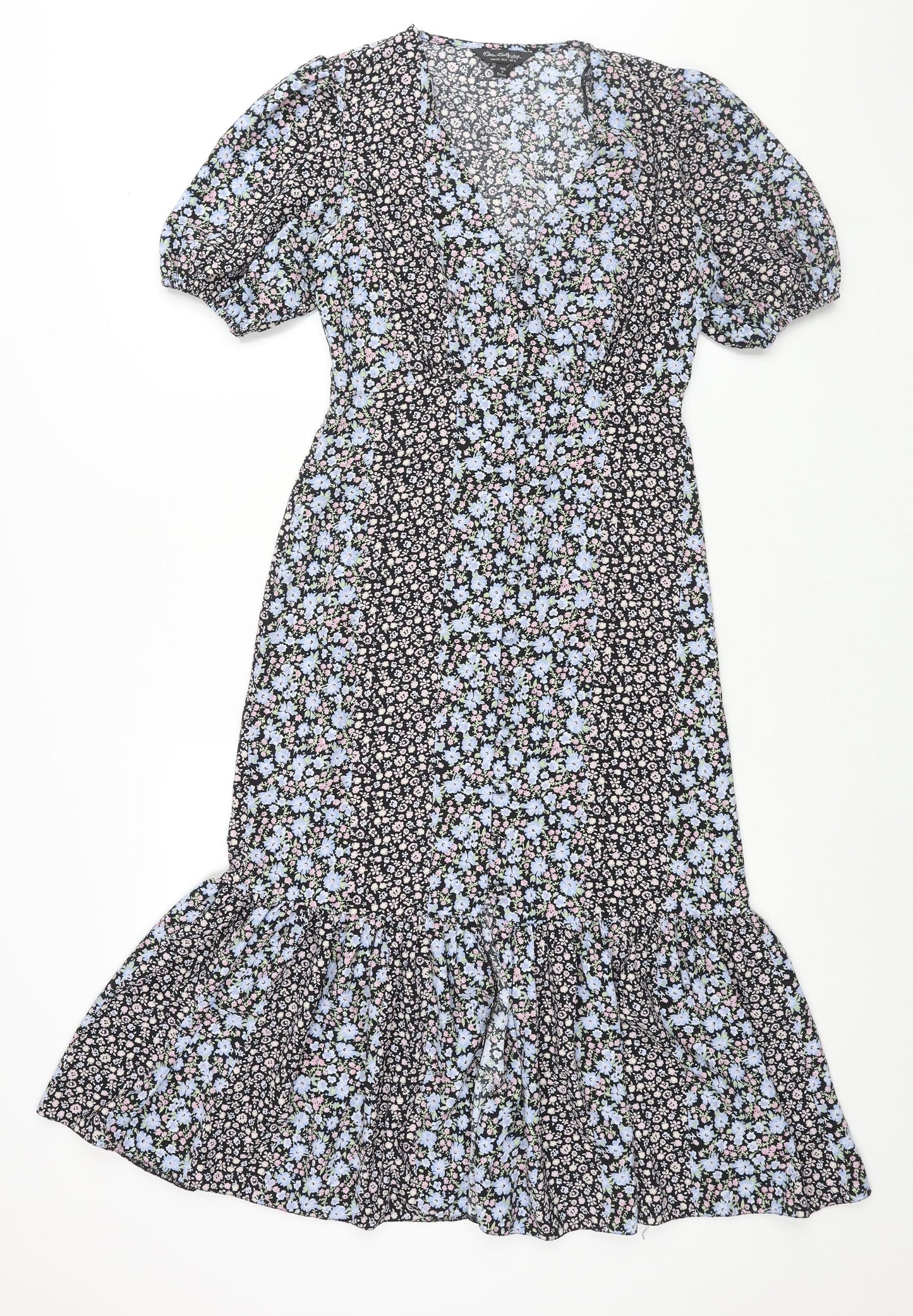 Miss Selfridge Womens Multicoloured Floral Polyester Shift Size 6 V-Neck Button