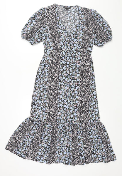 Miss Selfridge Womens Multicoloured Floral Polyester Shift Size 6 V-Neck Button