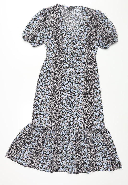 Miss Selfridge Womens Multicoloured Floral Polyester Shift Size 6 V-Neck Button