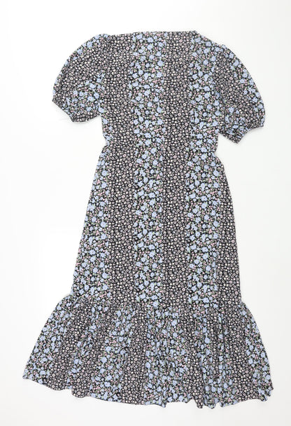 Miss Selfridge Womens Multicoloured Floral Polyester Shift Size 6 V-Neck Button