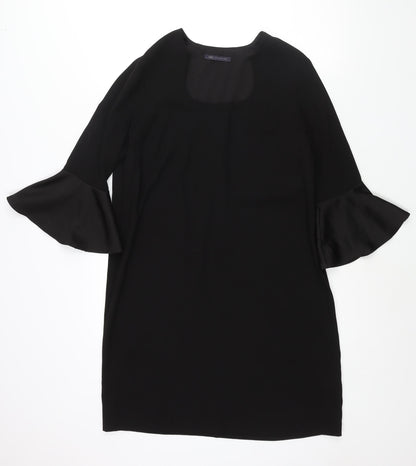 Marks and Spencer Womens Black Polyester Shift Size 12 Scoop Neck Pullover - Bell Sleeve