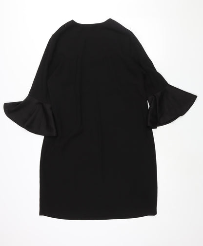 Marks and Spencer Womens Black Polyester Shift Size 12 Scoop Neck Pullover - Bell Sleeve