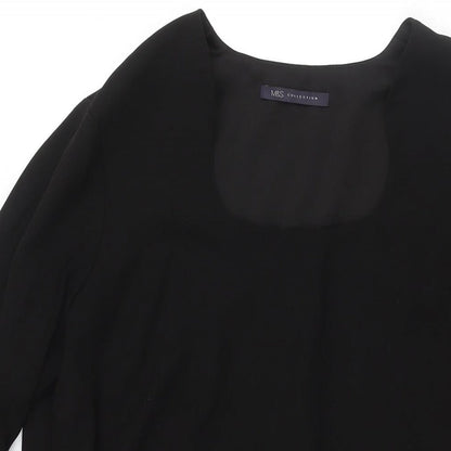 Marks and Spencer Womens Black Polyester Shift Size 12 Scoop Neck Pullover - Bell Sleeve