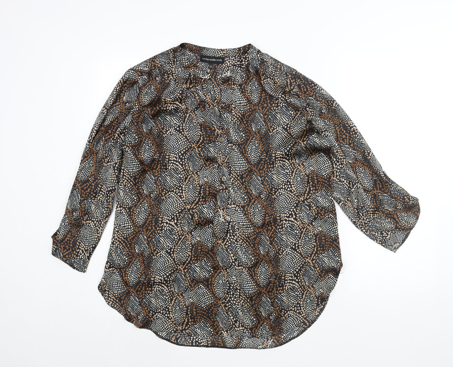 Code Womens Brown Geometric Polyester Basic Blouse Size L V-Neck