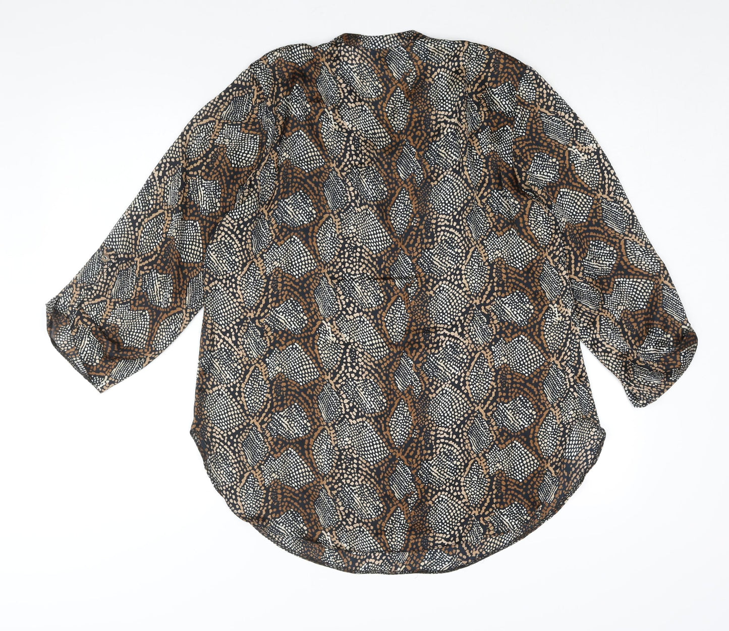 Code Womens Brown Geometric Polyester Basic Blouse Size L V-Neck