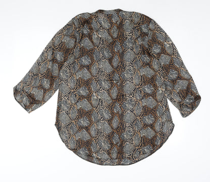 Code Womens Brown Geometric Polyester Basic Blouse Size L V-Neck