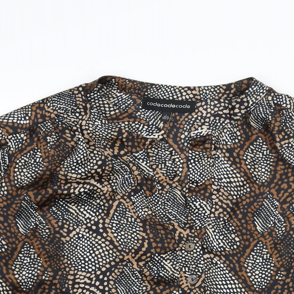 Code Womens Brown Geometric Polyester Basic Blouse Size L V-Neck