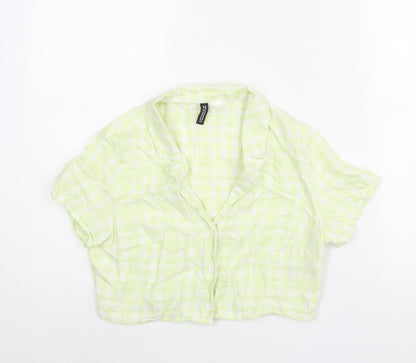 Divided by H&M Womens Green Check Cotton Cropped Button-Up Size 12 Collared