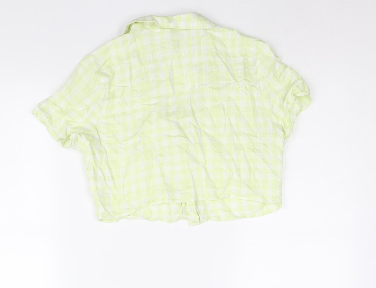 Divided by H&M Womens Green Check Cotton Cropped Button-Up Size 12 Collared