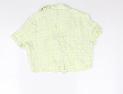 Divided by H&M Womens Green Check Cotton Cropped Button-Up Size 12 Collared