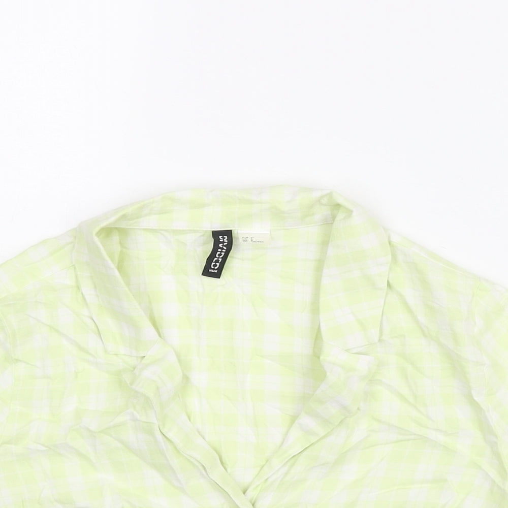 Divided by H&M Womens Green Check Cotton Cropped Button-Up Size 12 Collared