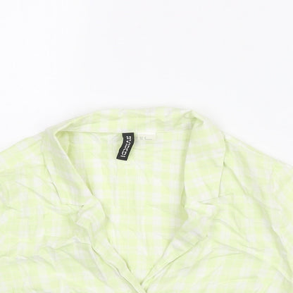 Divided by H&M Womens Green Check Cotton Cropped Button-Up Size 12 Collared