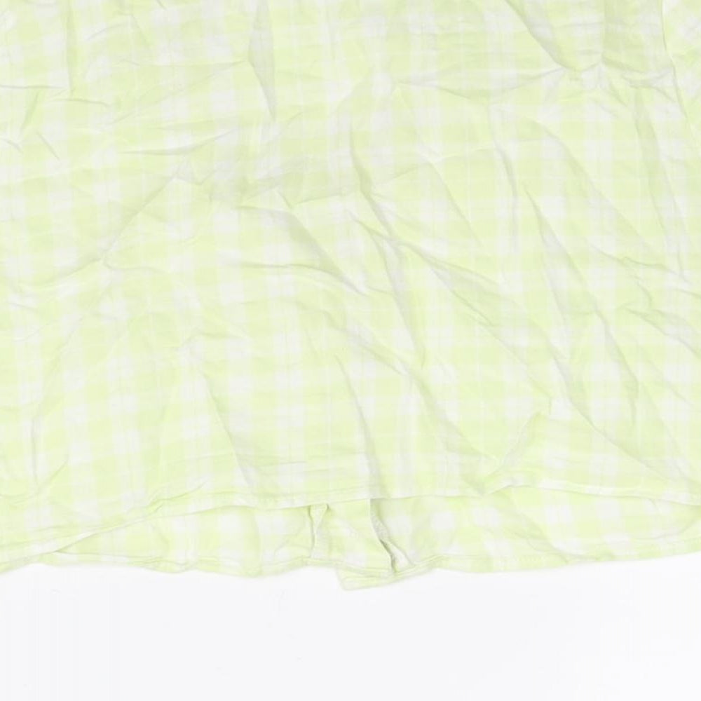 Divided by H&M Womens Green Check Cotton Cropped Button-Up Size 12 Collared