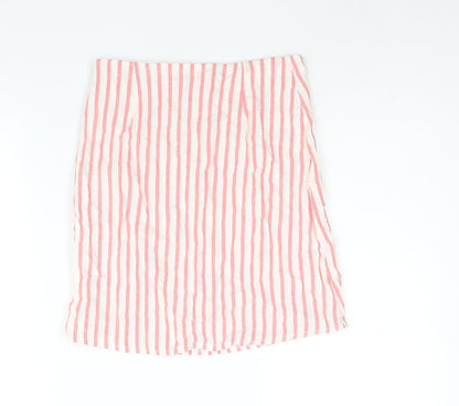 Boohoo Womens White Striped Cotton Mini Skirt Size 14 Zip - Front Slit