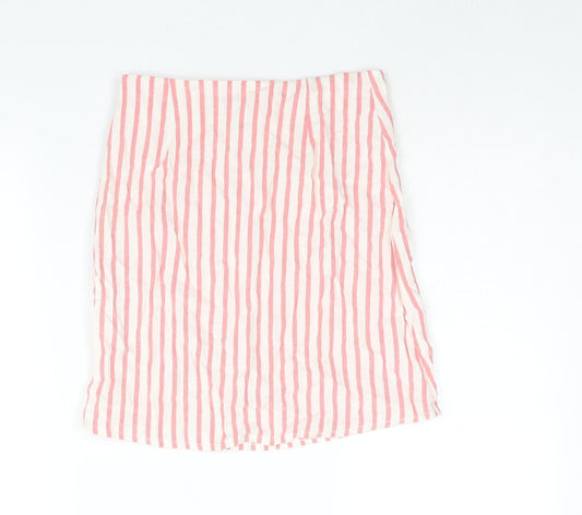 Boohoo Womens White Striped Cotton Mini Skirt Size 14 Zip - Front Slit