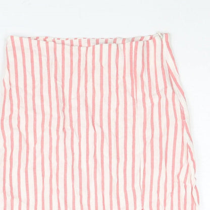 Boohoo Womens White Striped Cotton Mini Skirt Size 14 Zip - Front Slit