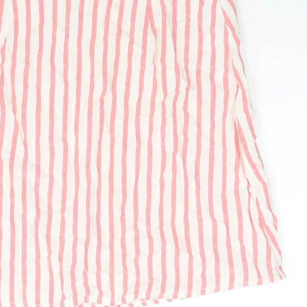 Boohoo Womens White Striped Cotton Mini Skirt Size 14 Zip - Front Slit
