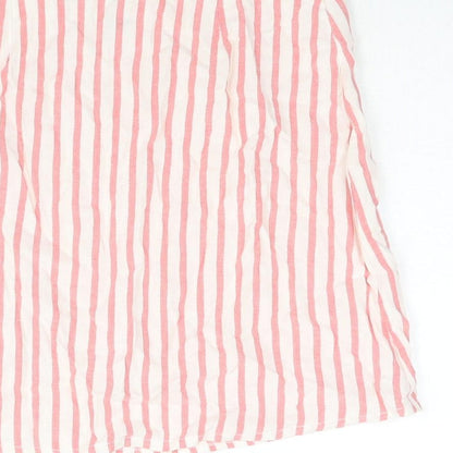 Boohoo Womens White Striped Cotton Mini Skirt Size 14 Zip - Front Slit