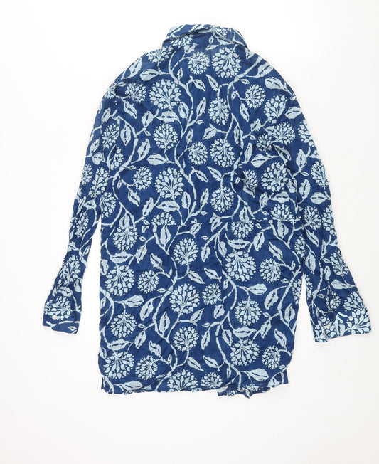Zara Womens Blue Geometric Cotton Shirt Dress Size XS Collared Button - Floral Print