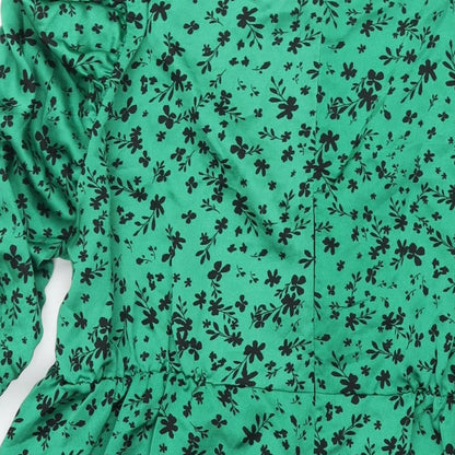 Simply Be Womens Green Floral Polyester A-Line Size 24 V-Neck Zip - Twist Detail Rouched Sleeve