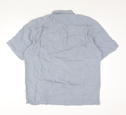 Saltaire Mens Blue Silk Button-Up Size XL Collared Button - Logo
