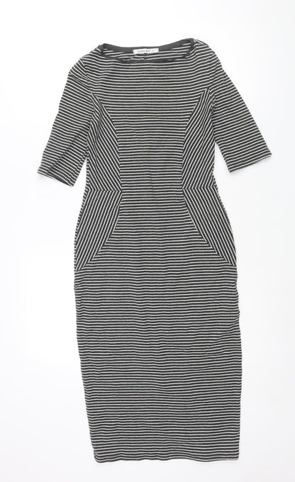Goldi Womens Grey Striped Polyester Pencil Dress Size S Round Neck Pullover