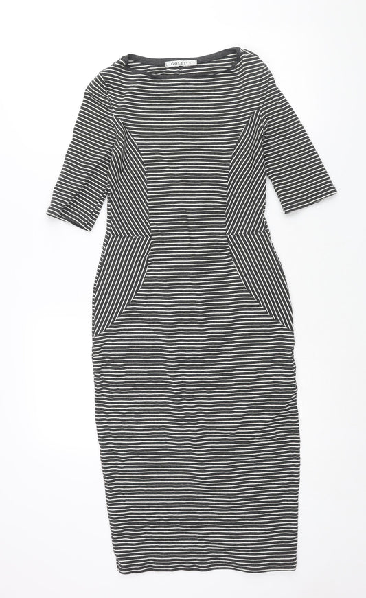 Goldi Womens Grey Striped Polyester Pencil Dress Size S Round Neck Pullover