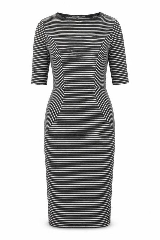 Goldi Womens Grey Striped Polyester Pencil Dress Size S Round Neck Pullover