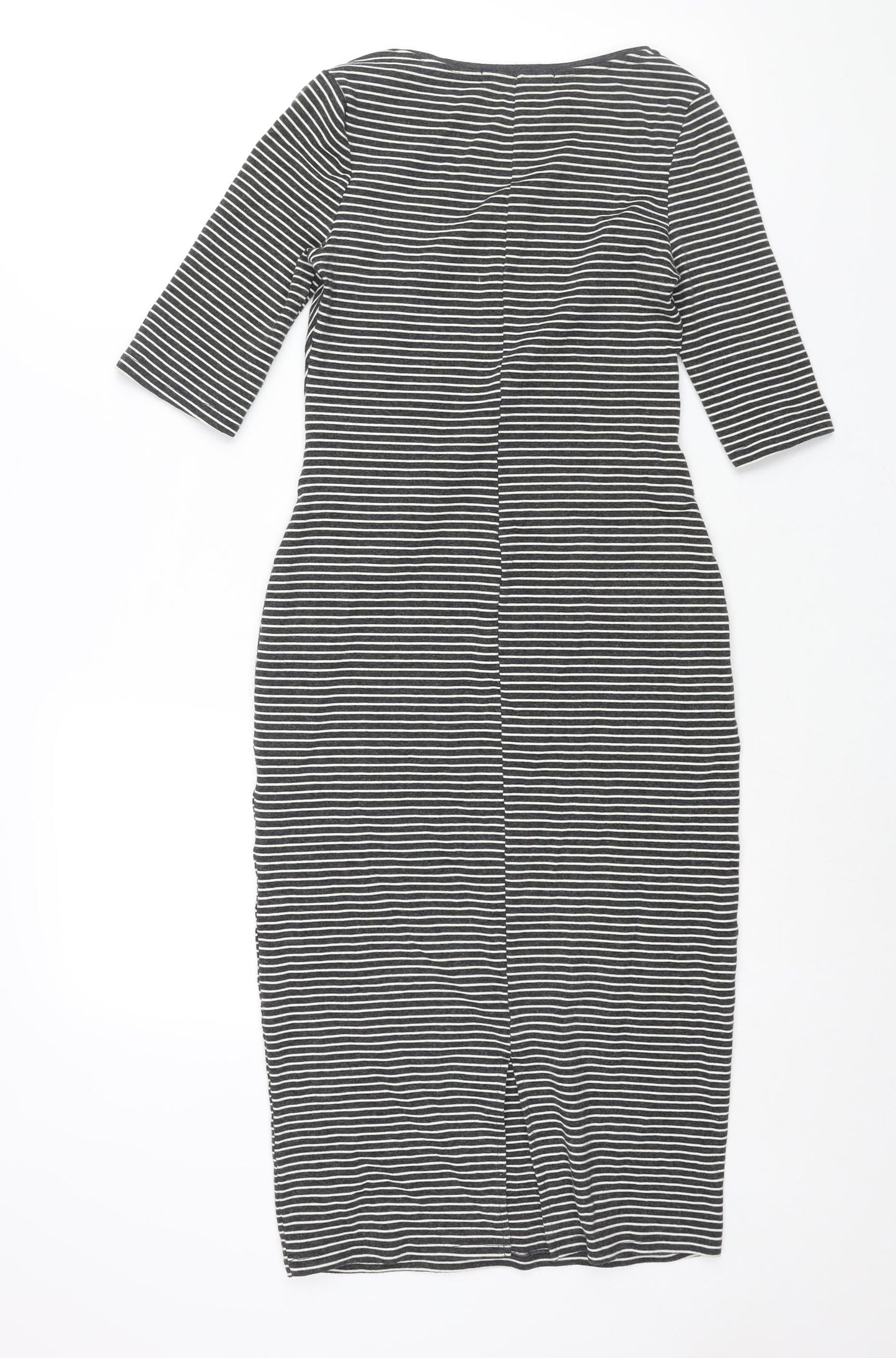 Goldi Womens Grey Striped Polyester Pencil Dress Size S Round Neck Pullover