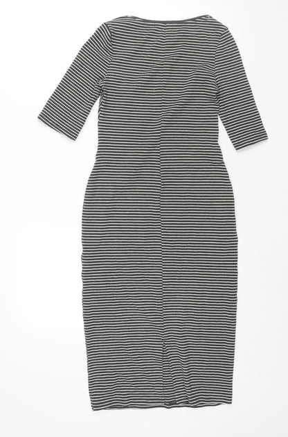 Goldi Womens Grey Striped Polyester Pencil Dress Size S Round Neck Pullover