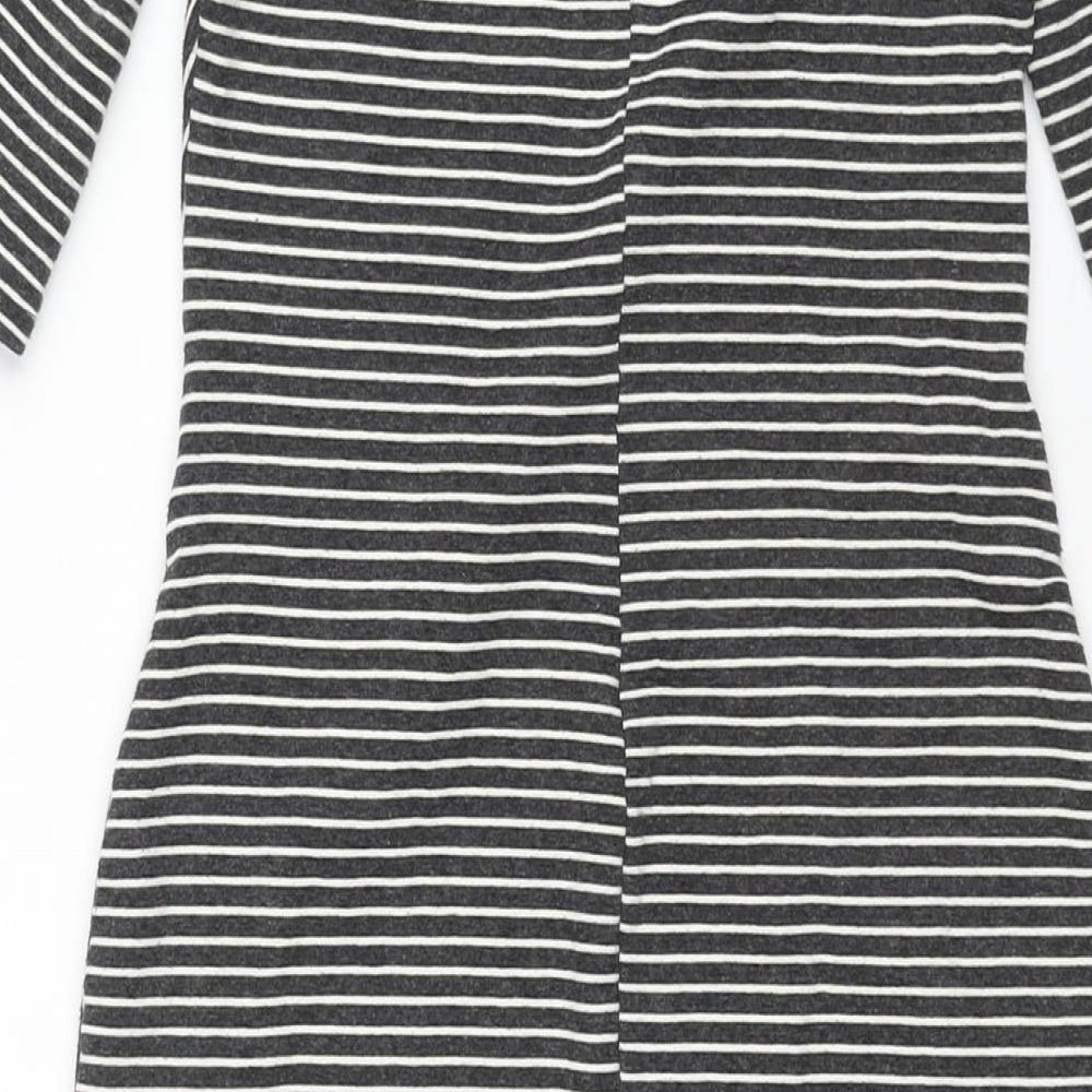 Goldi Womens Grey Striped Polyester Pencil Dress Size S Round Neck Pullover