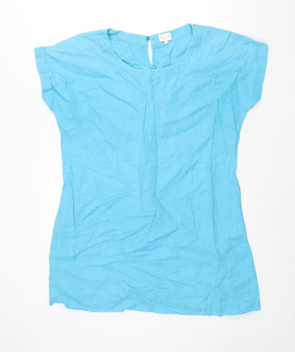 EAST Womens Blue Linen Shift Size 14 Round Neck Button