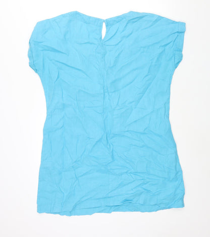 EAST Womens Blue Linen Shift Size 14 Round Neck Button