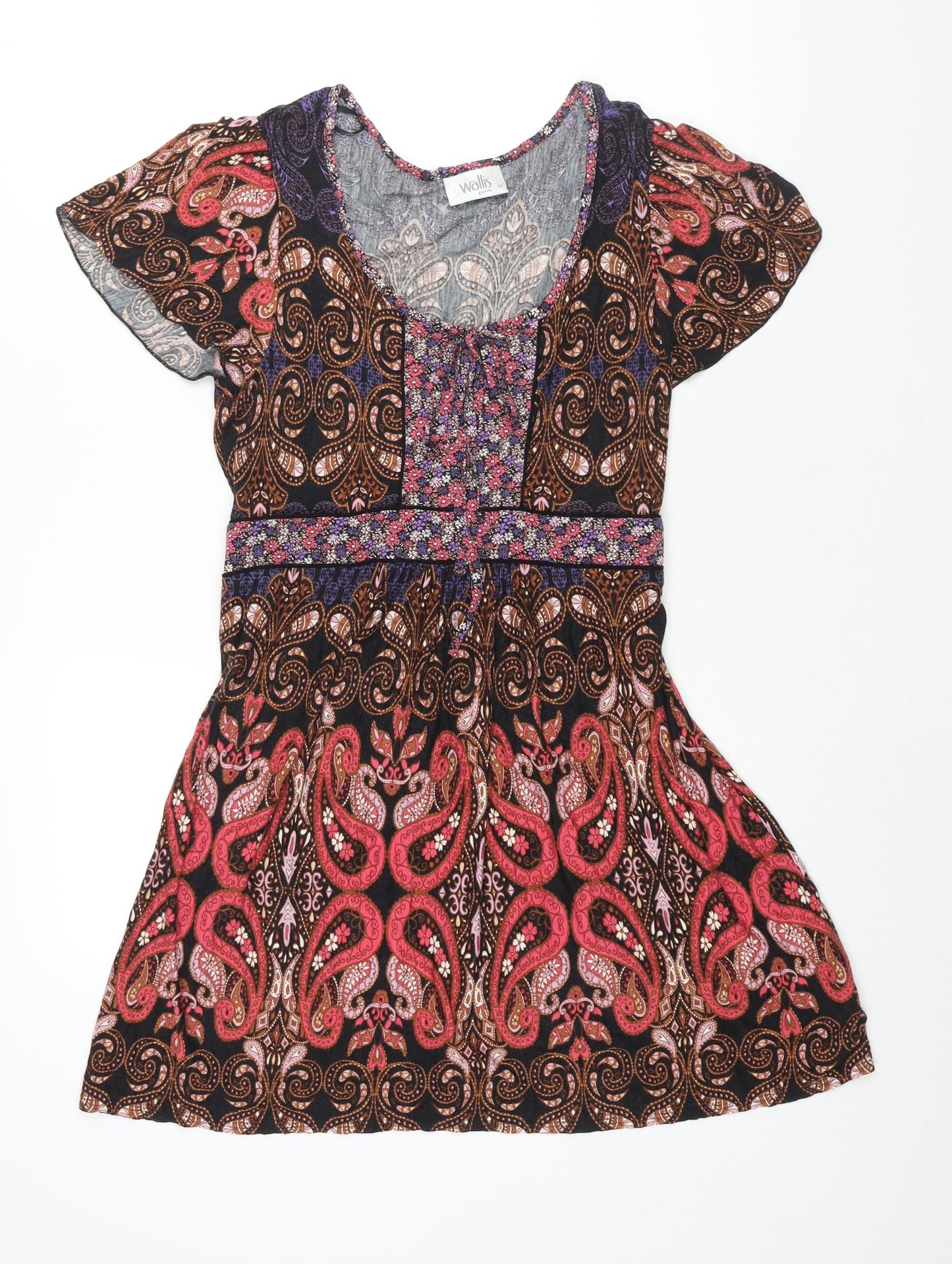 Wallis Womens Multicoloured Geometric Viscose A-Line Size 12 Scoop Neck Pullover - Belted
