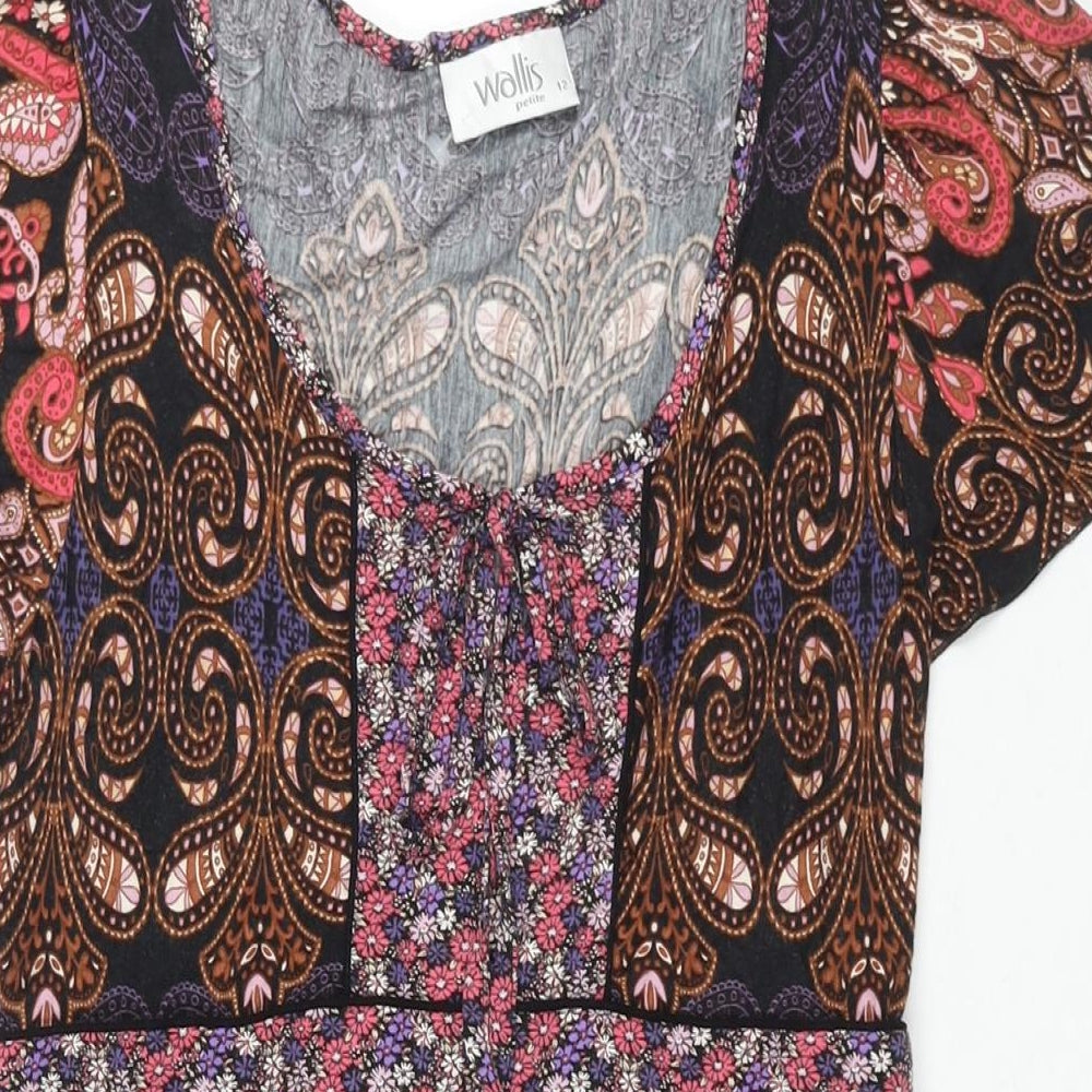 Wallis Womens Multicoloured Geometric Viscose A-Line Size 12 Scoop Neck Pullover - Belted