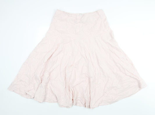 Cotton Traders Womens Pink Striped Cotton Flare Skirt Size 14 Zip